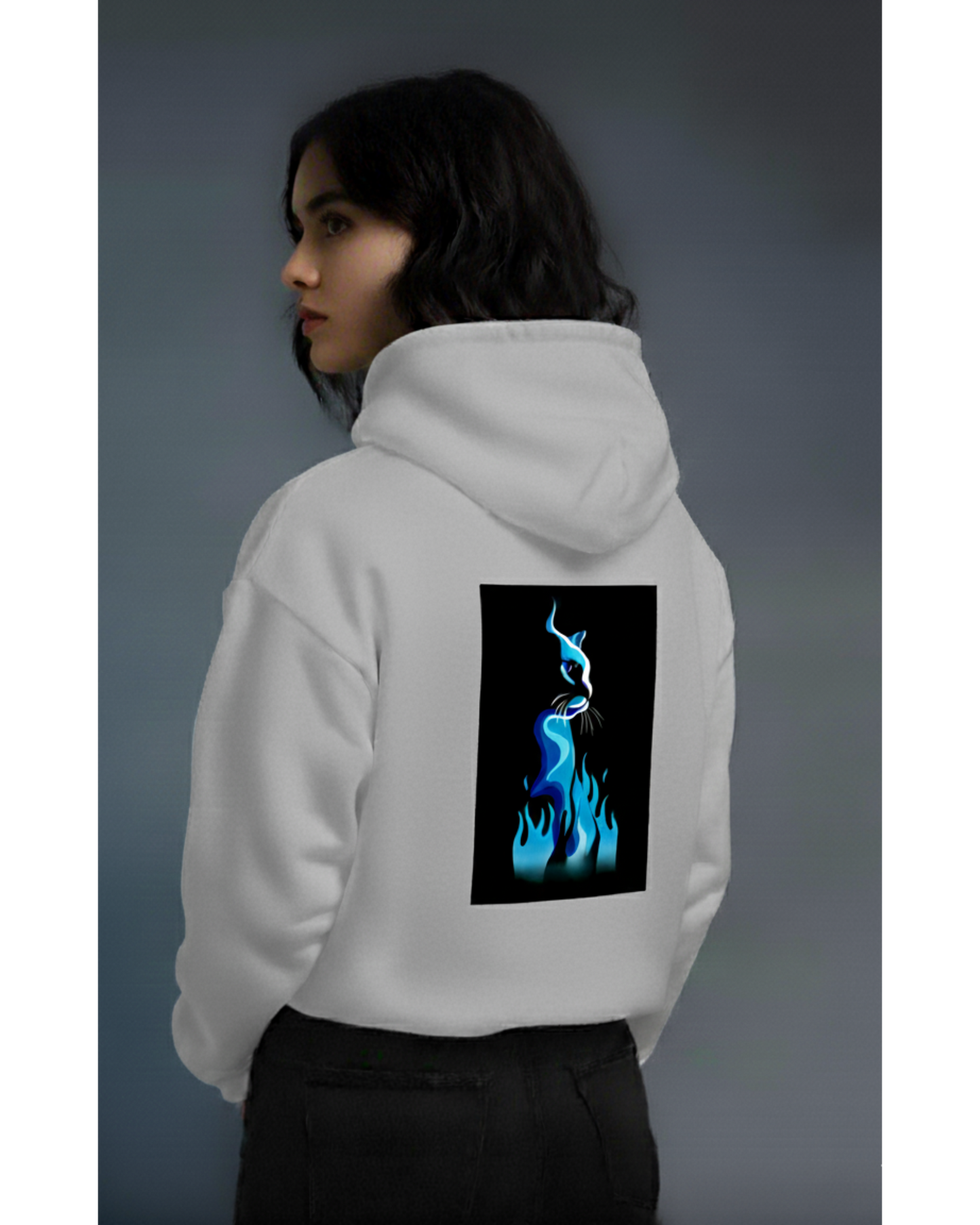 Osirius "SpiritFire" Hoodie – Blue Flame Cat Design