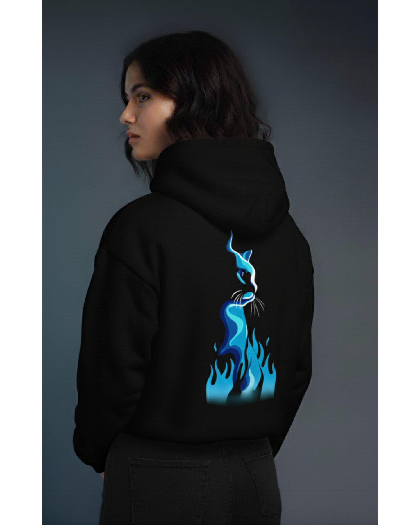 Osirius "SpiritFire" Hoodie – Blue Flame Cat Design