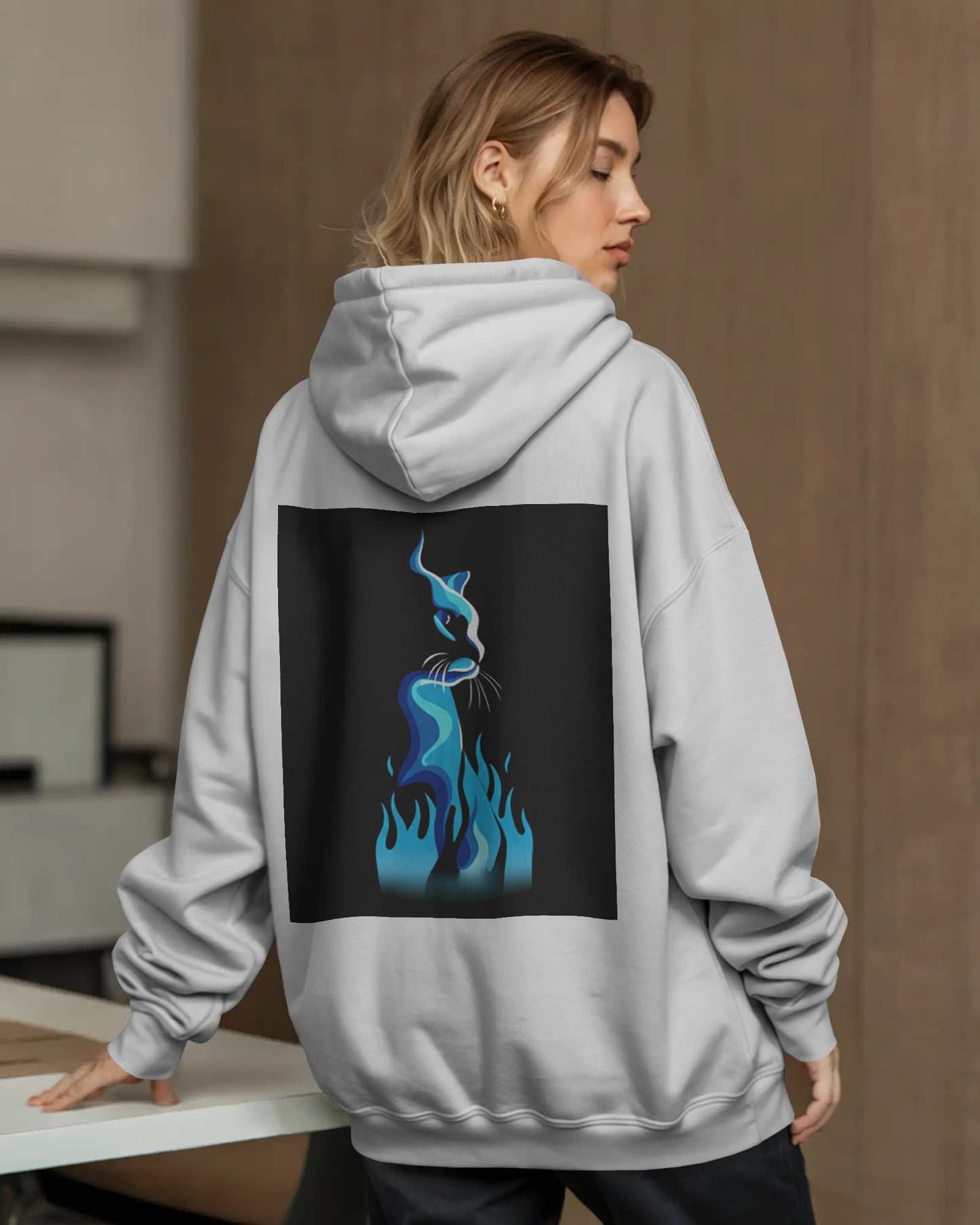 Osirius "SpiritFire" Hoodie – Blue Flame Cat Design
