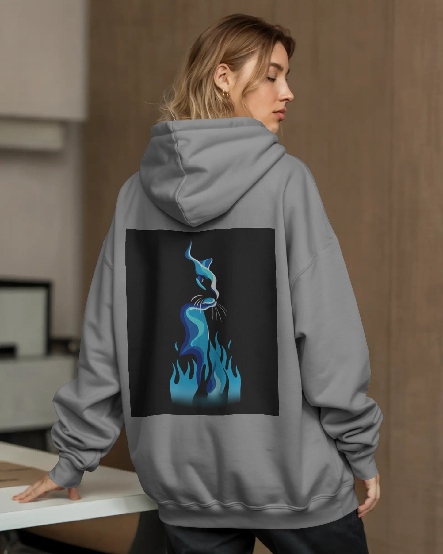 Osirius "SpiritFire" Hoodie – Blue Flame Cat Design