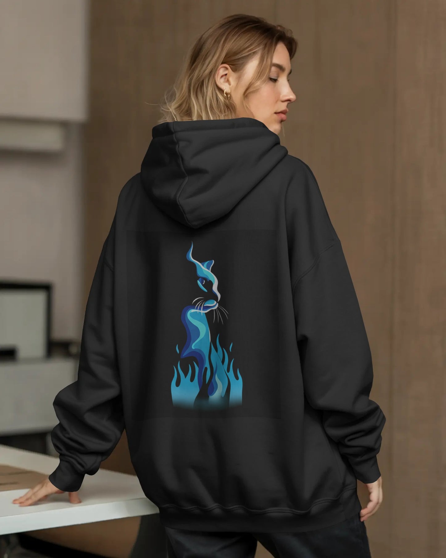 Osirius "SpiritFire" Hoodie – Blue Flame Cat Design