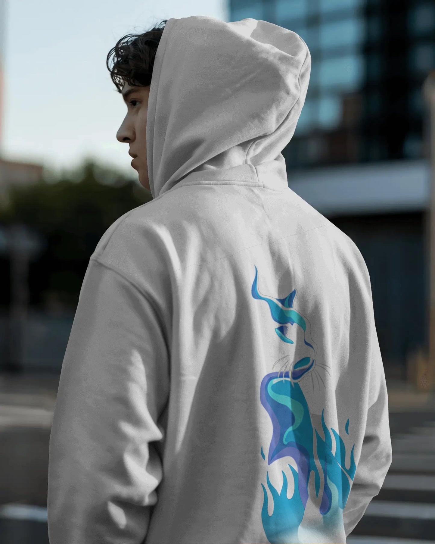 Osirius "SpiritFire" Hoodie – Blue Flame Cat Design